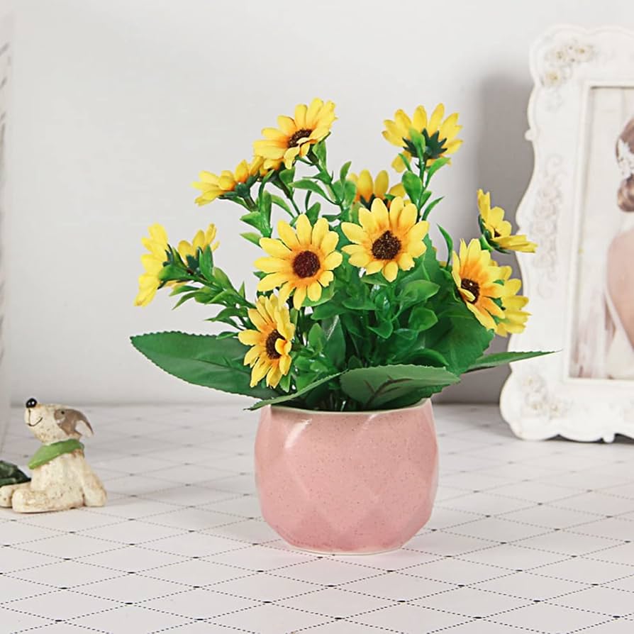 Amazon｜向日葵 ひまわり 造花 ins風 明るい セラミック花瓶付き